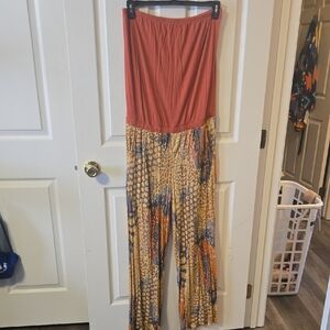 VENUS Coral and Yellow Patterned Jumpsuit